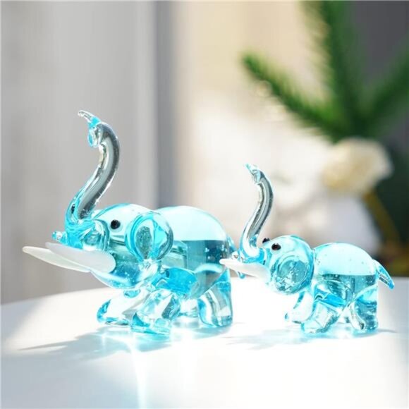 2pcs Hand Blown Glass Elephant Figurines, Art Glass Elephant Animals Collection - Picture 6 of 7